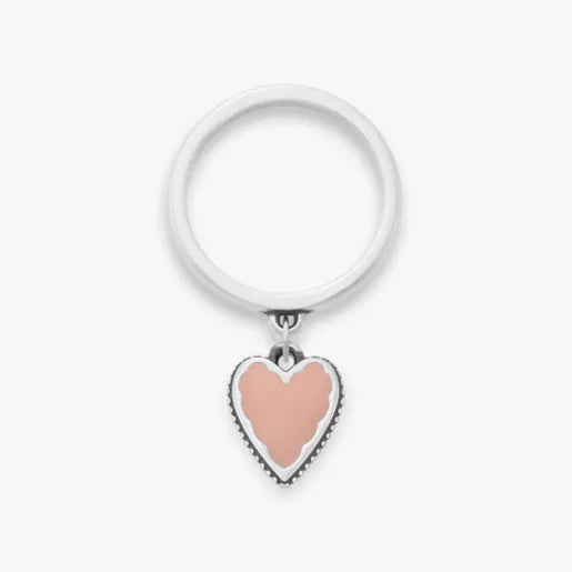 Small Enamel Heart Charm Dangle Ring