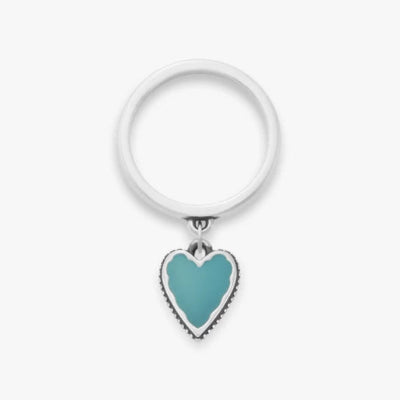 Small Enamel Heart Charm Dangle Ring