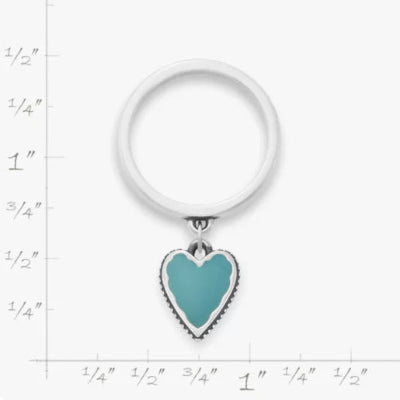 Small Enamel Heart Charm Dangle Ring