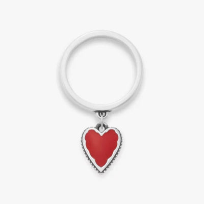 Small Enamel Heart Charm Dangle Ring