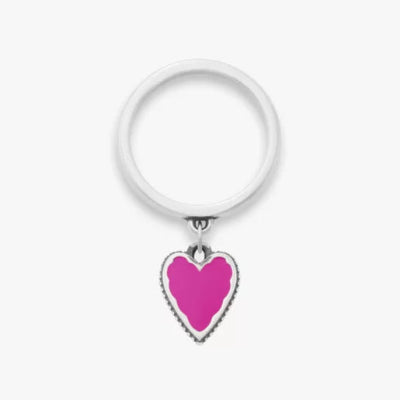 Small Enamel Heart Charm Dangle Ring