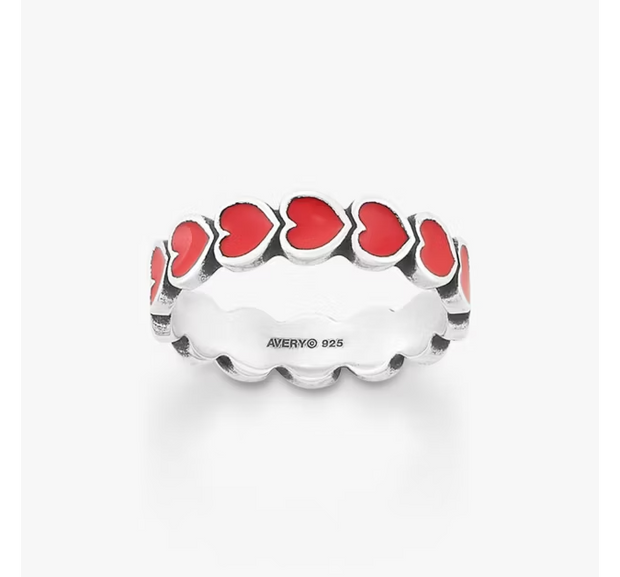 Enamel Connected Hearts Ring